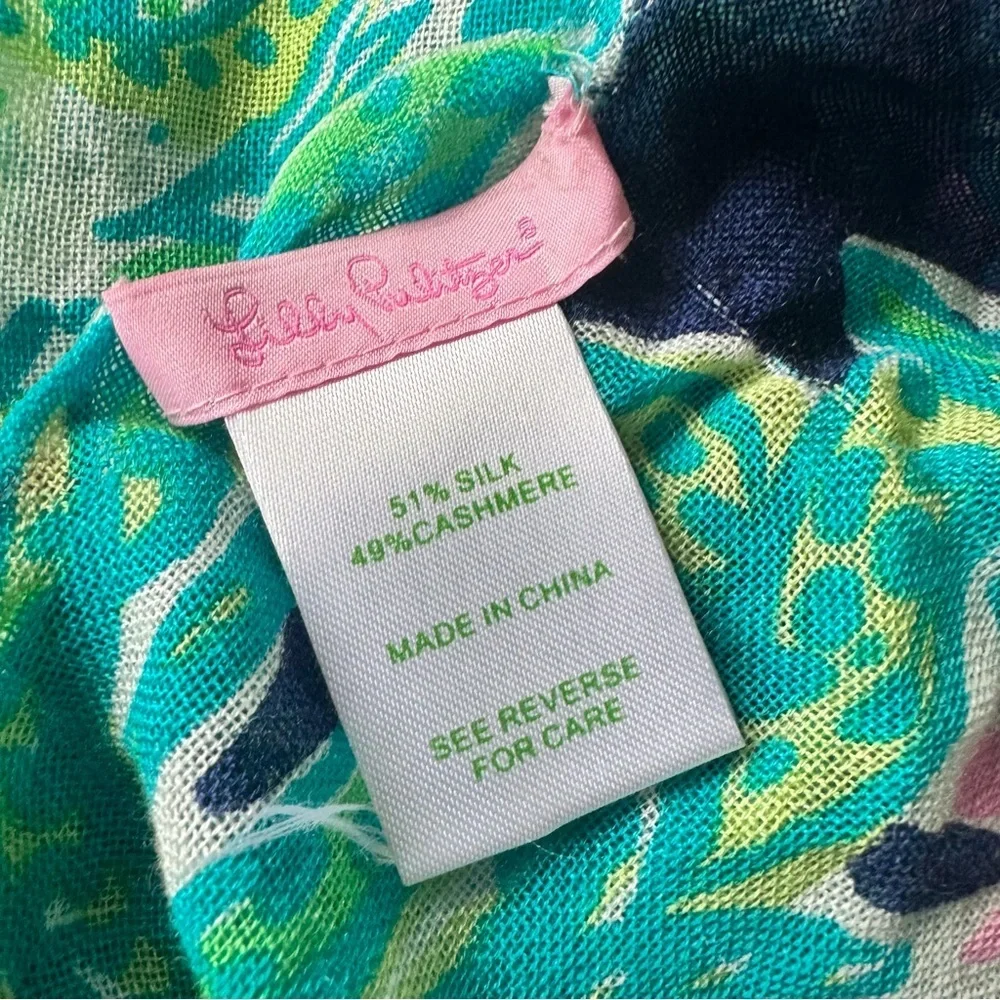 Lilly Pulitzer Silk Cashmere Scarf Blue Green Floral